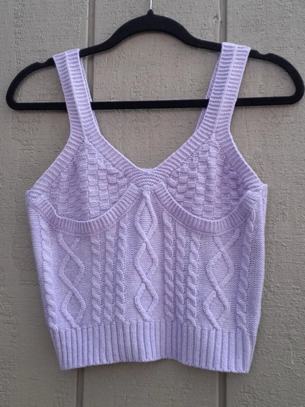 Crochet Lilac Cami Crop Top Tank Purple Knit Bustier Chest Detail Mixed Texture